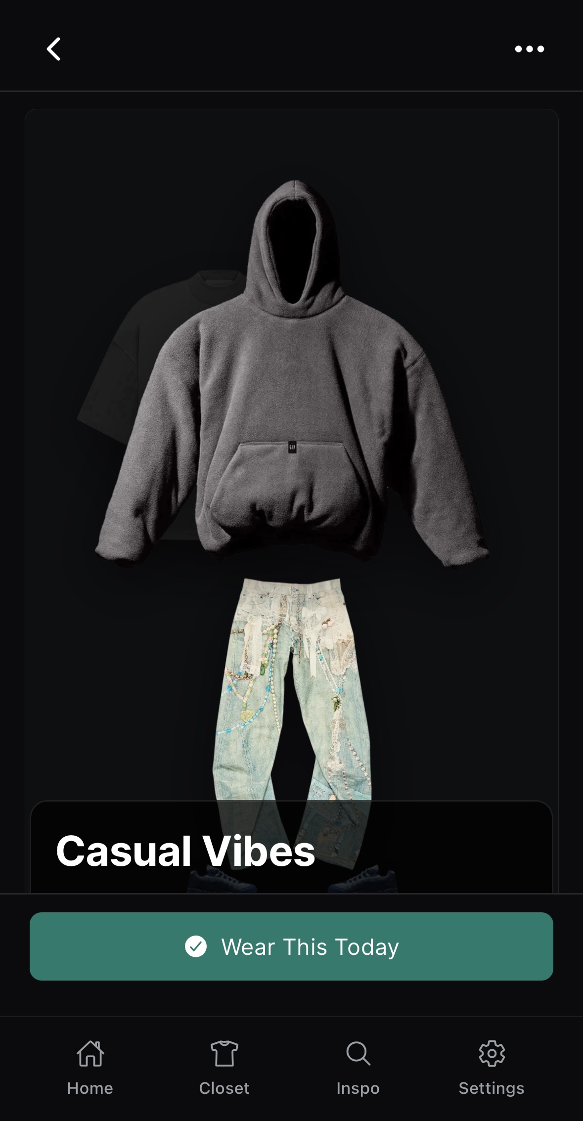Outfit detail screen showing styling